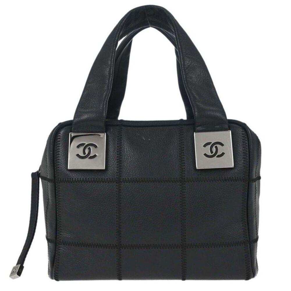 Chanel Square Stitch Satchel Caviar Black Leather Handbag